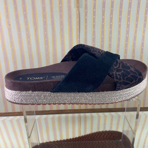 Toms Black and Brown Patterned Wedges - Picture 4 of 14